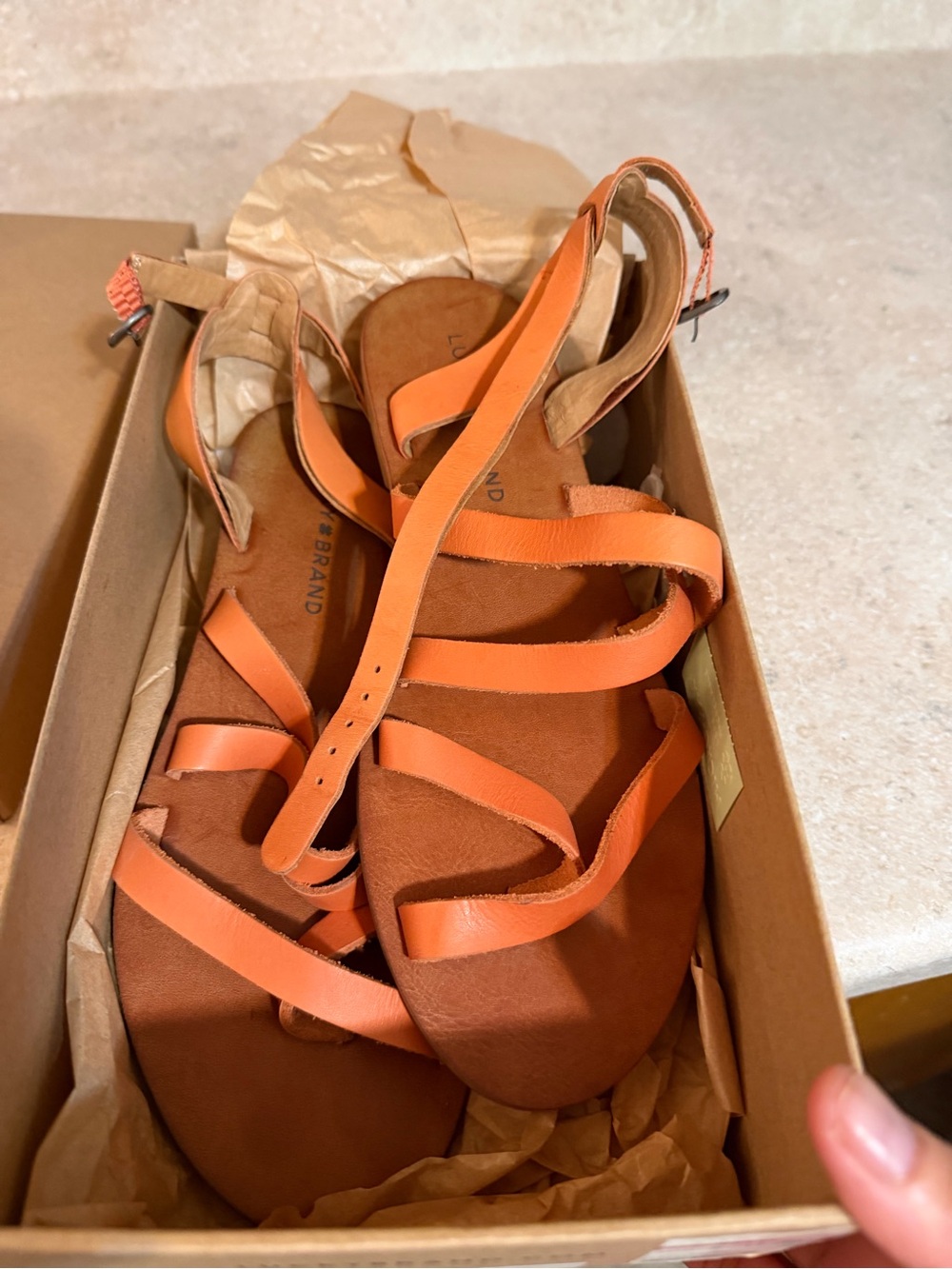 Lucky Brand Orange Multi-Strap Leather Sandals